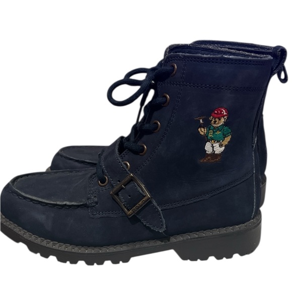 Polo Ralph Lauren Ranger Hi II boots blueleather Mallet Bear embroidery size 3